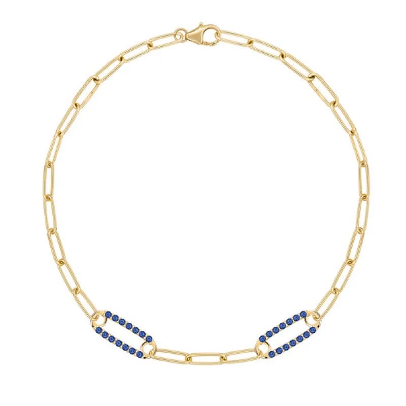 Personalized Adelaide 2 Pavé Birthstone Link Bracelet in 14k Gold sold by Haverhill