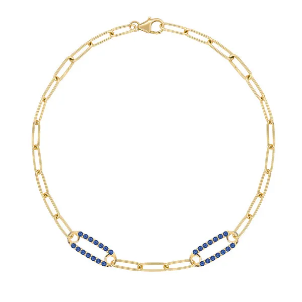 Personalized Adelaide 2 Pavé Birthstone Link Bracelet in 14k Gold sold by Haverhill