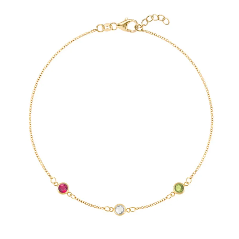 Personalized Classic 3 Birthstone Bracelet in 14k Gold sold by Haverhill