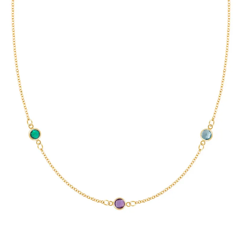 Personalized Classic 3 Birthstone Necklace in 14k Gold sold by Haverhill