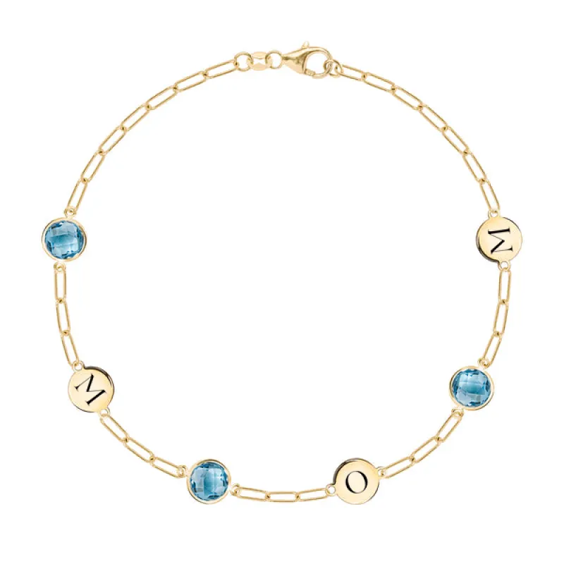 Personalized 3 Letter & 3 Grand Birthstone Adelaide Mini Bracelet in 14k Gold sold by Haverhill