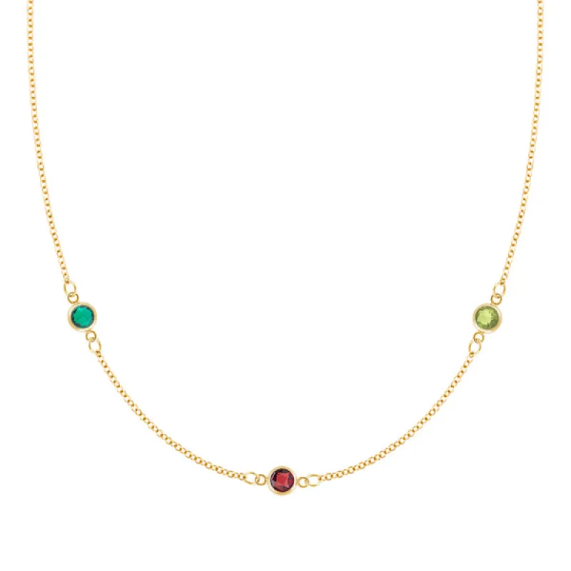 Personalized Classic 3 Birthstone Necklace in 14k Gold sold by Haverhill