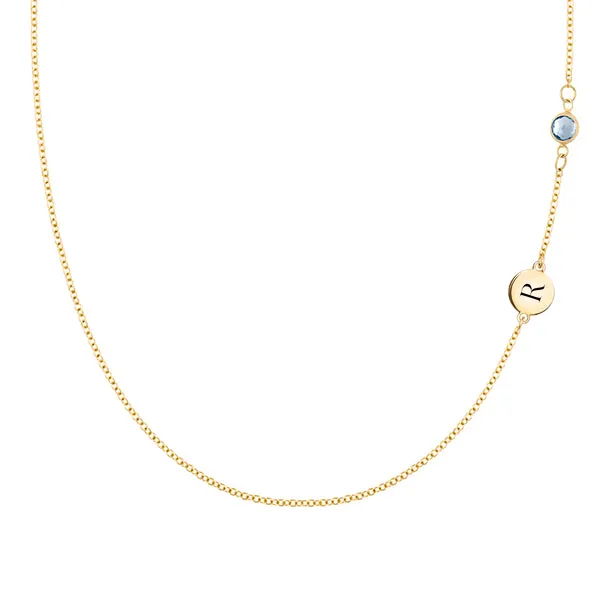 Personalized 1 Letter & 1 Classic Aquamarine Necklace in 14k Gold (March) sold by Haverhill