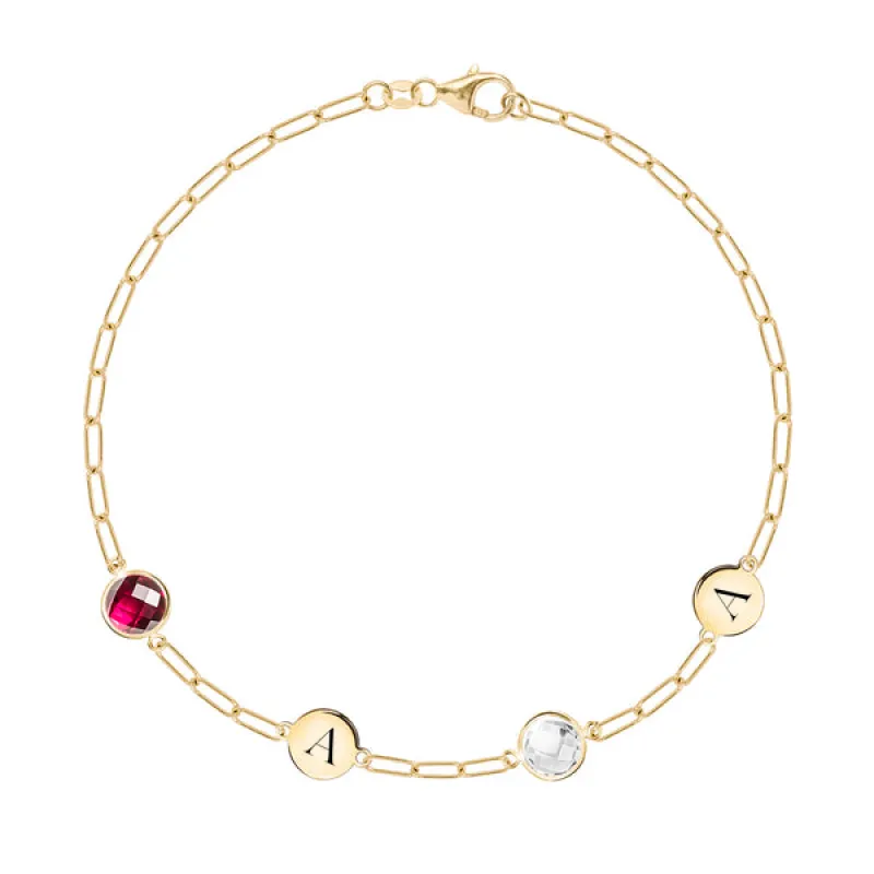 Personalized 2 Letter & 2 Grand Birthstone Adelaide Mini Bracelet in 14k Gold sold by Haverhill