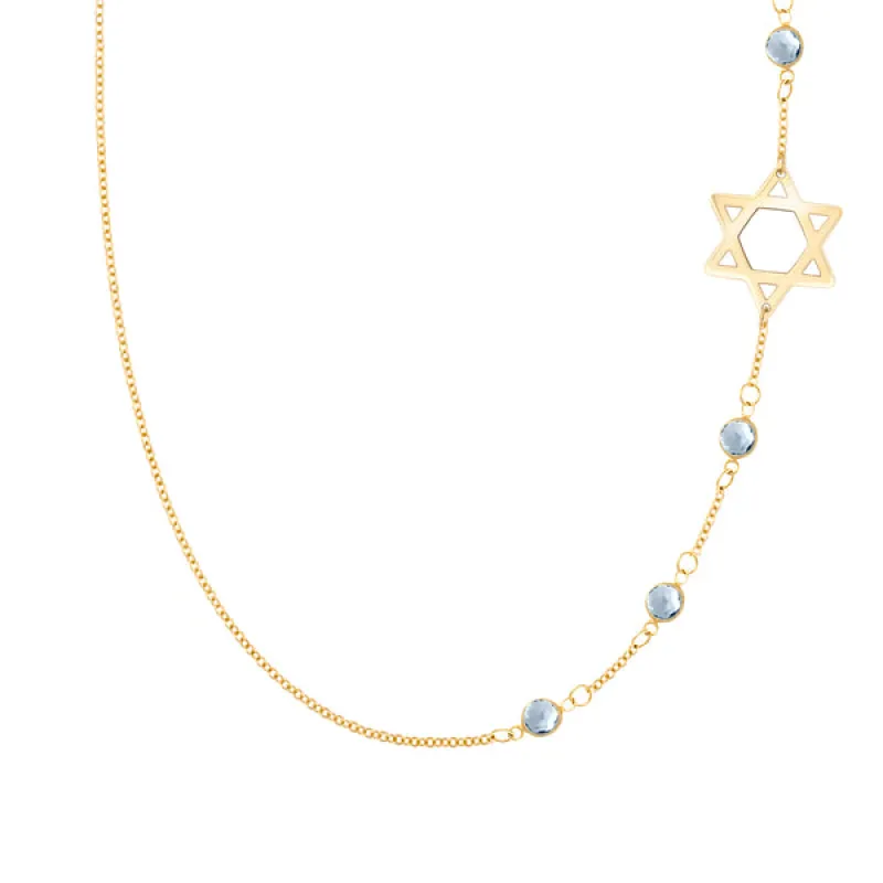 Personalized Classic Star of David & 4 Birthstone Necklace in 14k Gold sold by Haverhill