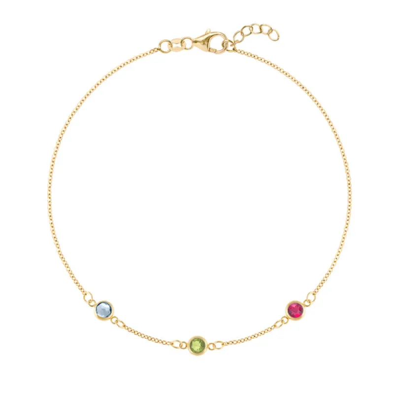Personalized Classic 3 Birthstone Bracelet in 14k Gold sold by Haverhill