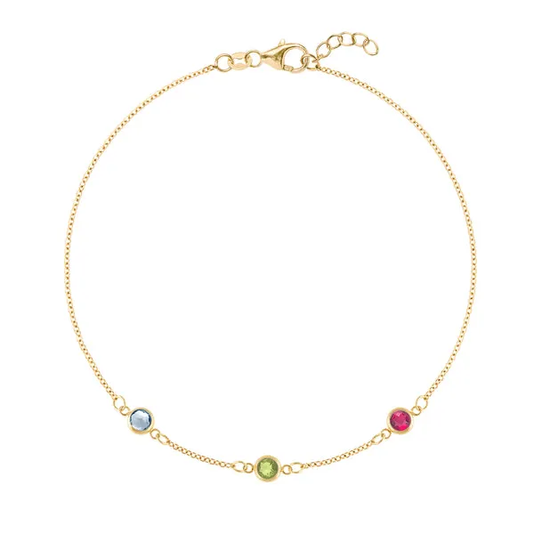 Personalized Classic 3 Birthstone Bracelet in 14k Gold sold by Haverhill