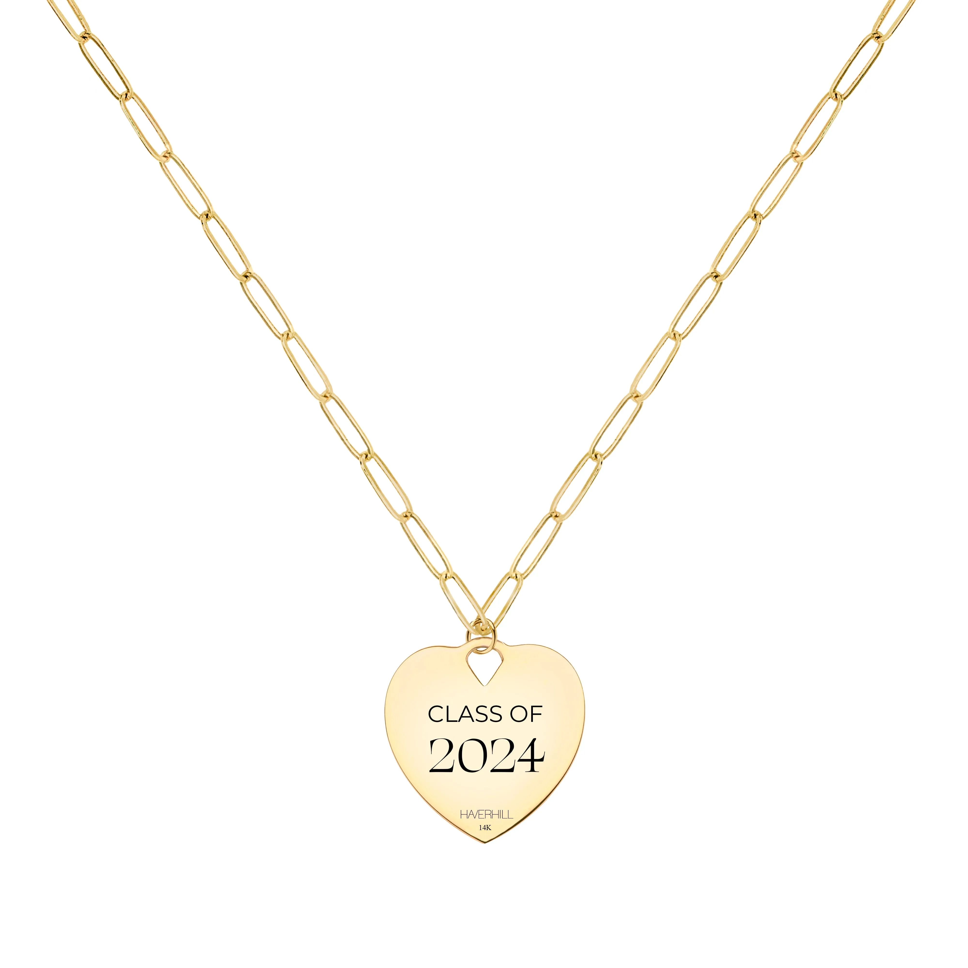 Engravable Graduation Flat Heart Pendant with Adelaide Mini Chain in 14k Gold sold by Haverhill product image thumbnail 3