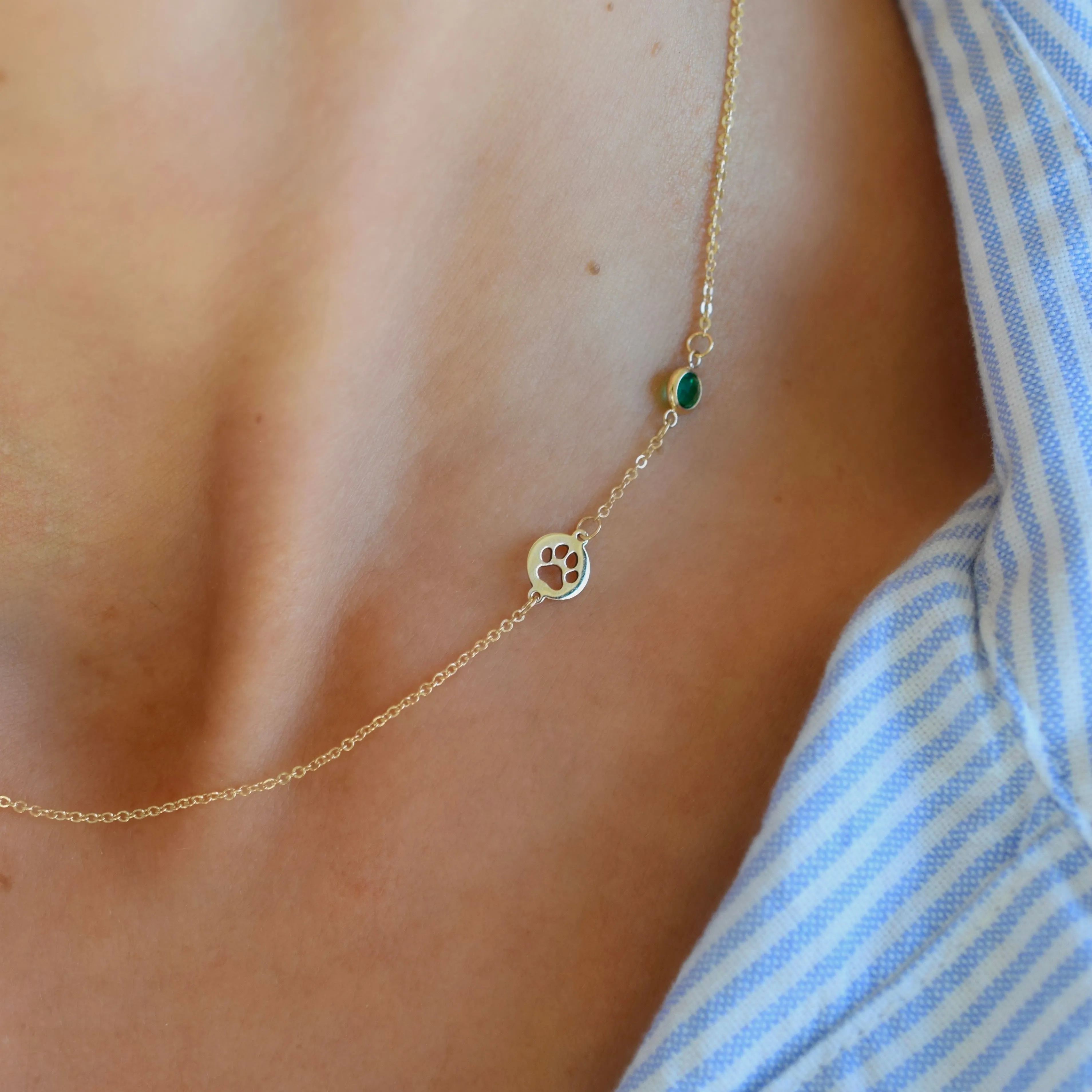 Paw & Petite Birthstone Necklace in 14k Gold (Asymmetrical) sold by Haverhill product image thumbnail 3