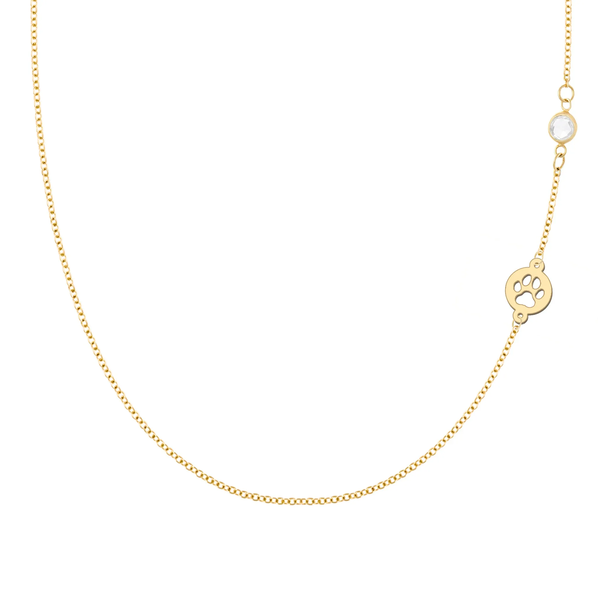 Paw & Petite Birthstone Necklace in 14k Gold (Asymmetrical) sold by Haverhill
