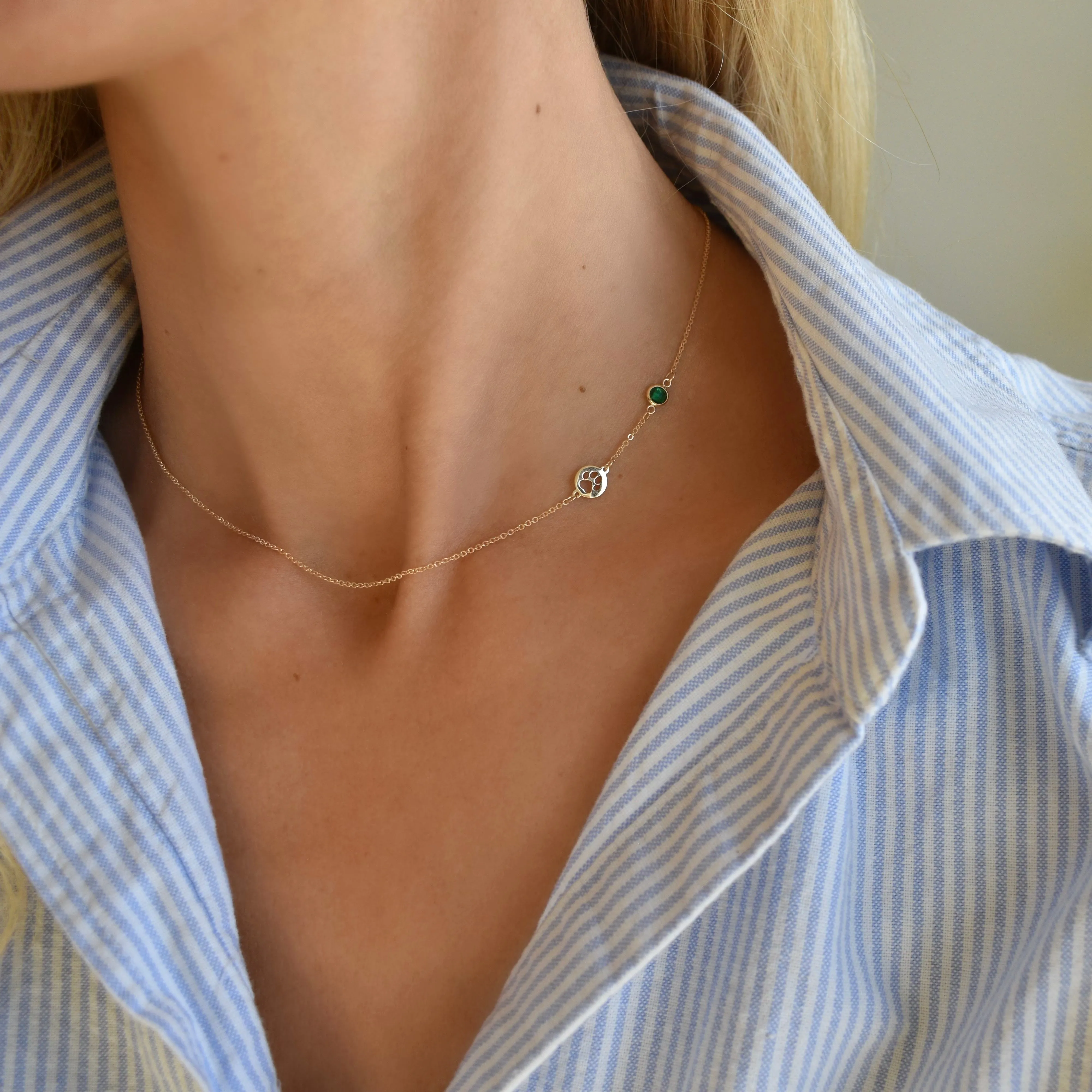 Paw & Petite Birthstone Necklace in 14k Gold (Asymmetrical) sold by Haverhill product image thumbnail 2