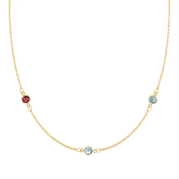 Personalized Classic 3 Birthstone Necklace in 14k Gold sold by Haverhill