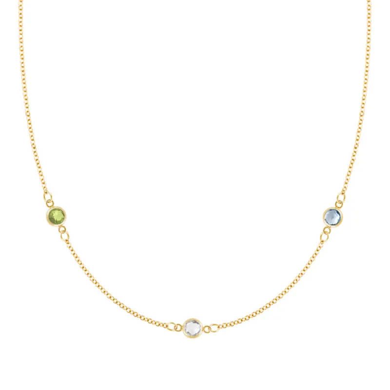 Personalized Classic 3 Birthstone Necklace in 14k Gold made by Haverhill