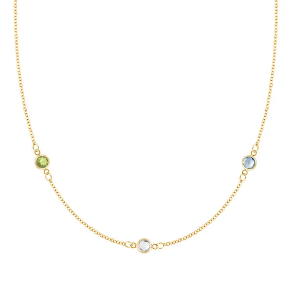 Personalized Classic 3 Birthstone Necklace in 14k Gold sold by Haverhill
