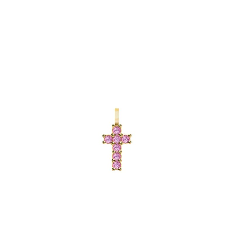 Rosecliff Small Cross Pink Sapphire Pendant in 14k Gold (October) sold by Haverhill