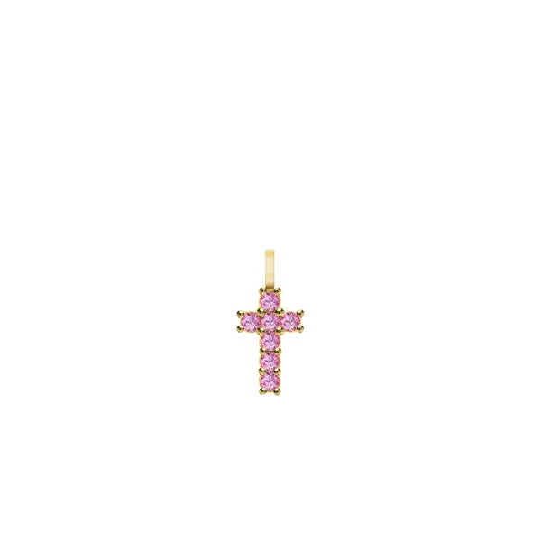 Rosecliff Small Cross Pink Sapphire Pendant in 14k Gold (October) sold by Haverhill
