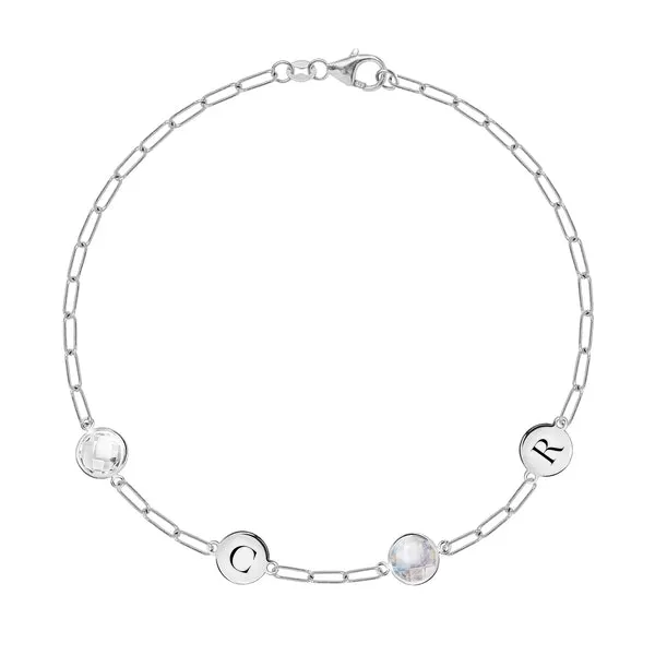 Personalized 2 Letter & 2 Grand Birthstone Adelaide Mini Bracelet in 14k Gold sold by Haverhill