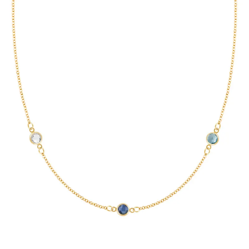Personalized Classic 3 Birthstone Necklace in 14k Gold sold by Haverhill