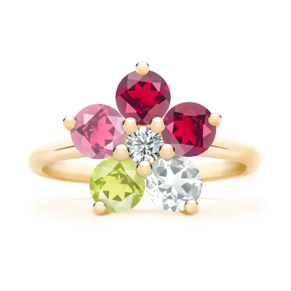 Personalized Greenwich Flower Birthstone & Diamond Ring in 14k Gold sold by Haverhill