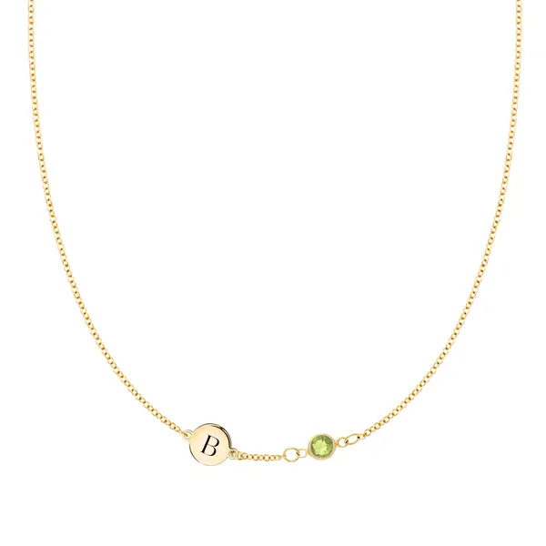 Personalized Classic 1 Letter & 1 Birthstone Necklace in 14k Gold (Single Spacing) sold by Haverhill