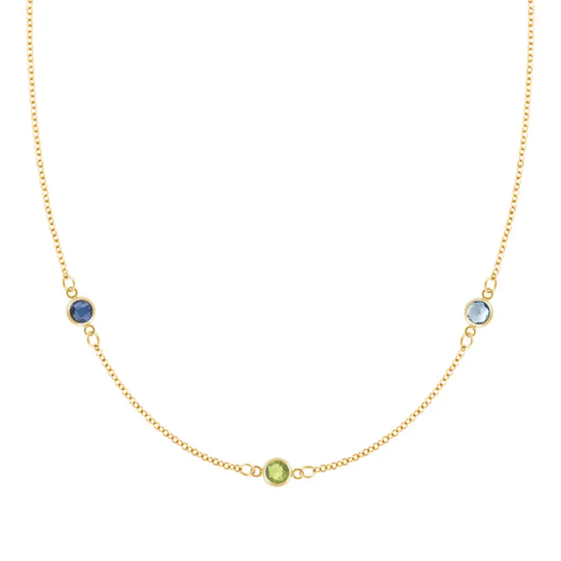Personalized Classic 3 Birthstone Necklace in 14k Gold sold by Haverhill