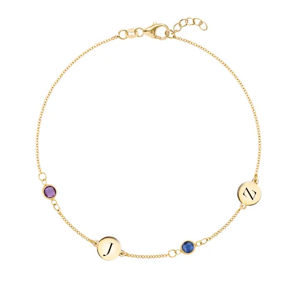 Personalized Classic 2 Letter & 2 Birthstone Bracelet in 14k Gold sold by Haverhill