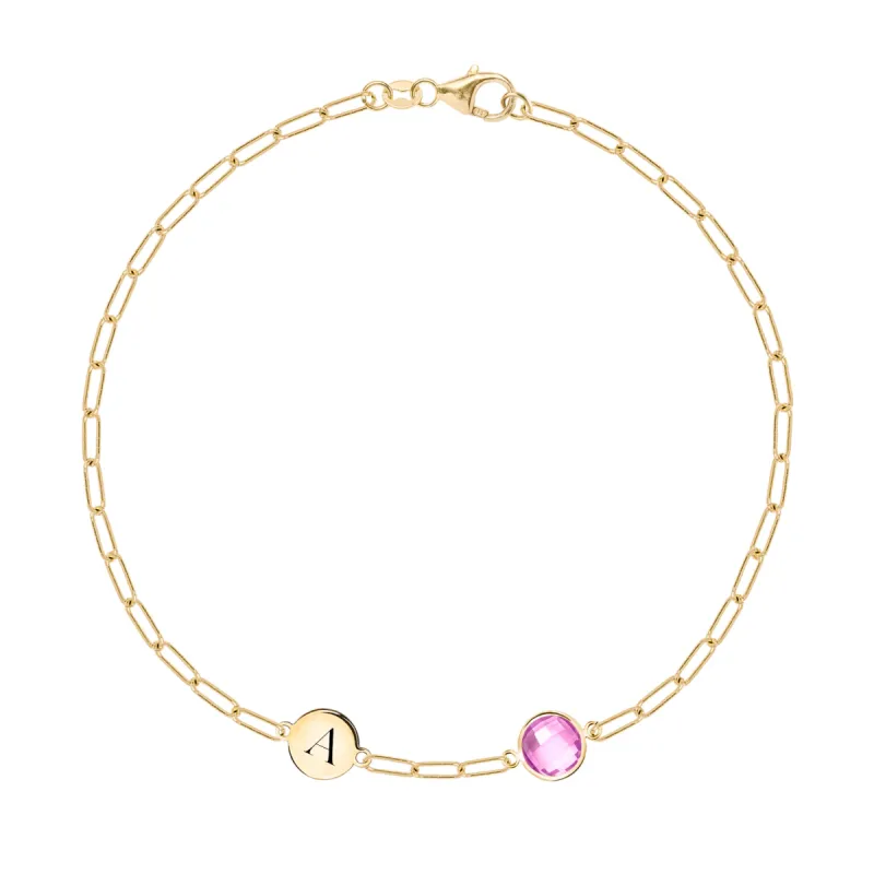 1 Letter & 1 Grand Pink Sapphire Adelaide Mini Bracelet in 14k Gold (October) sold by Haverhill