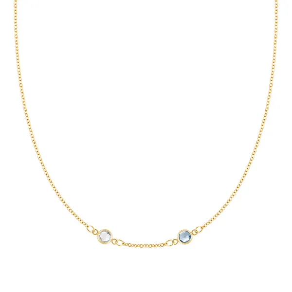 Personalized Classic 2 Birthstone Necklace in 14k Gold (Centered) sold by Haverhill