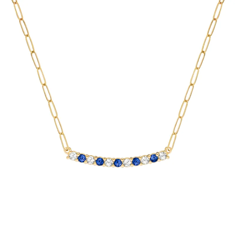 Rosecliff Diamond & Sapphire Bar Adelaide Mini Necklace in 14k Gold (September) sold by Haverhill