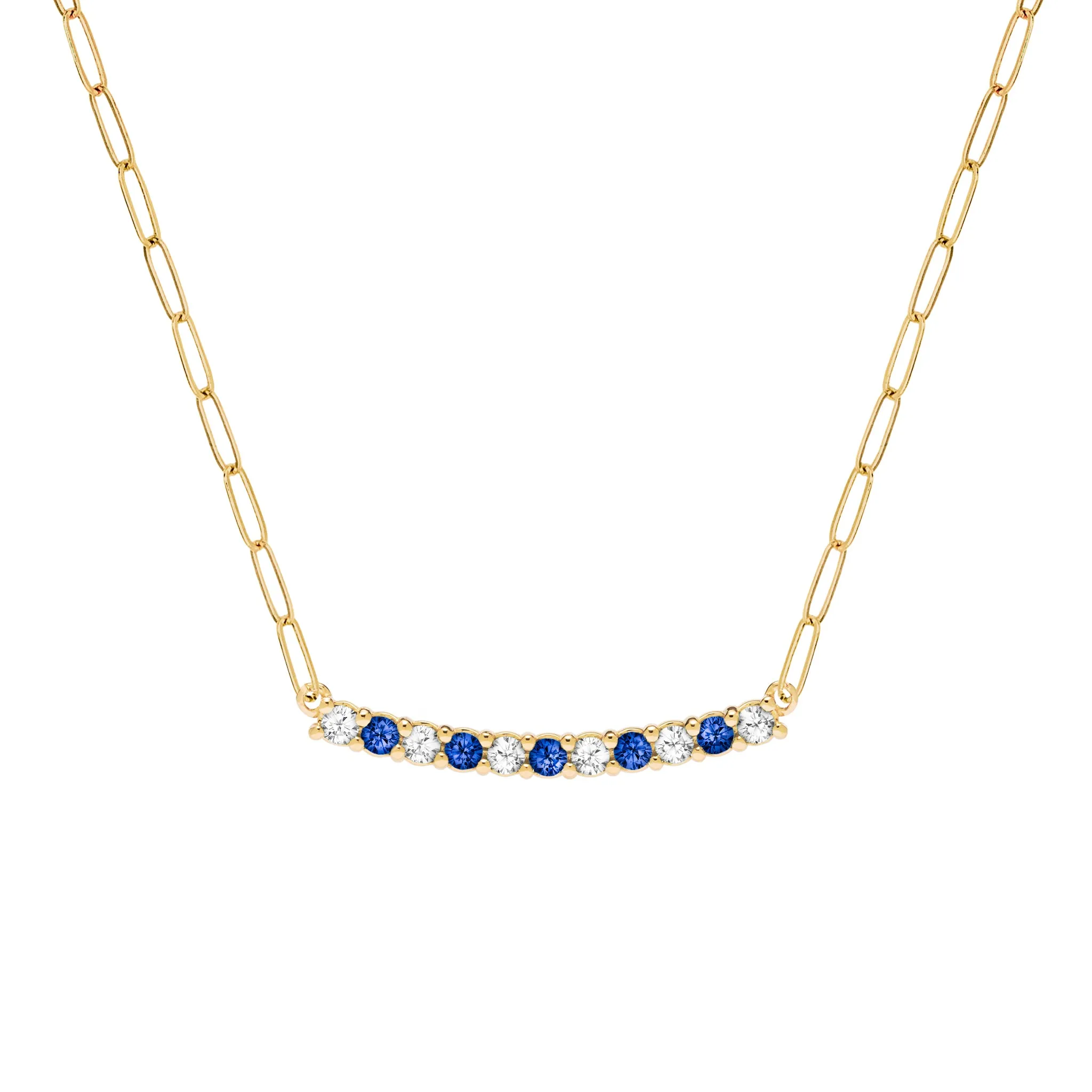 Rosecliff Diamond & Sapphire Bar Adelaide Mini Necklace in 14k Gold (September) sold by Haverhill