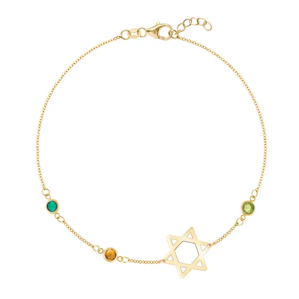 Personalized Classic Star of David & 3 Birthstone Bracelet in 14k Gold sold by Haverhill