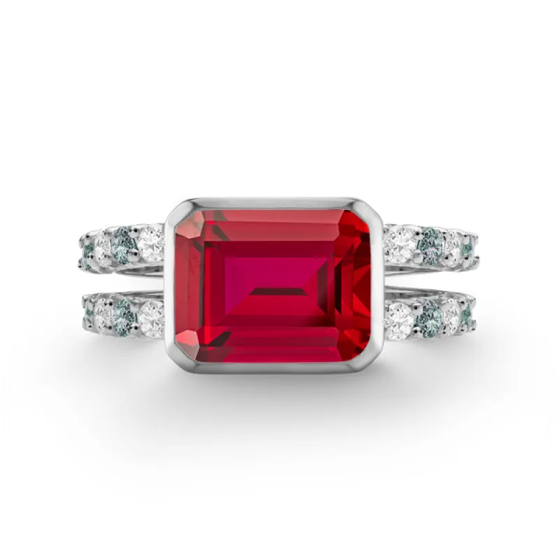 Personalized Warren Horizontal Birthstone Ring with Accent Stones in 14k Gold sold by Haverhill