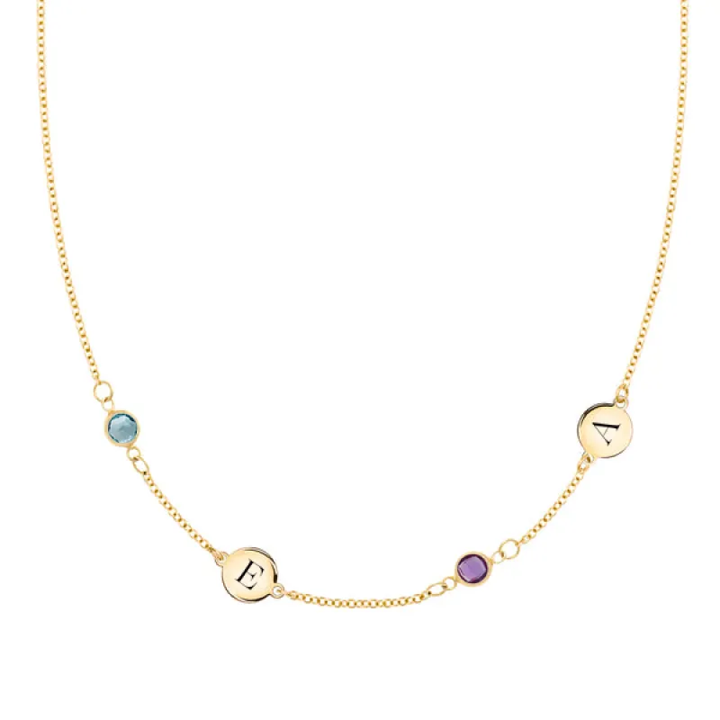 Personalized Classic 2 Letter & 2 Birthstone Necklace in 14k Gold (Double Spacing) sold by Haverhill