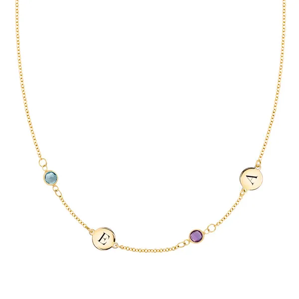 Personalized Classic 2 Letter & 2 Birthstone Necklace in 14k Gold (Double Spacing) sold by Haverhill