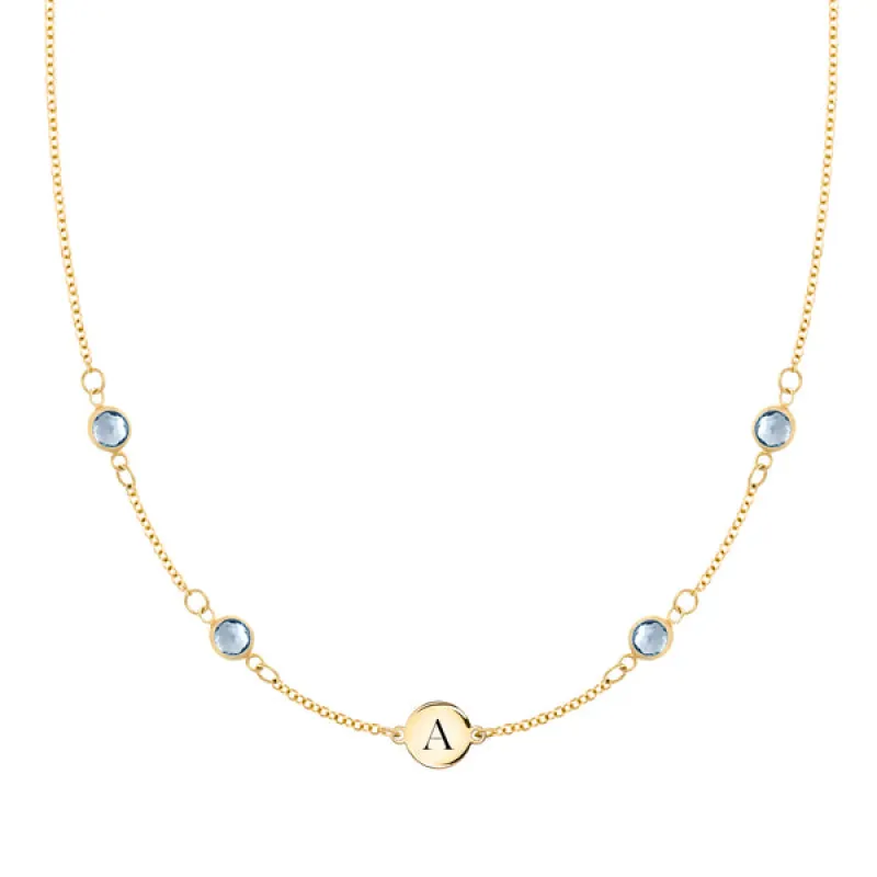 Personalized Classic 1 Letter & 4 Birthstone Necklace in 14k Gold (Double Spacing) sold by Haverhill