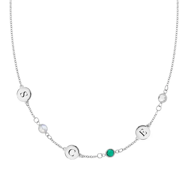 Personalized Classic 3 Letter & 3 Birthstone Necklace in 14k Gold (Single Spacing) sold by Haverhill