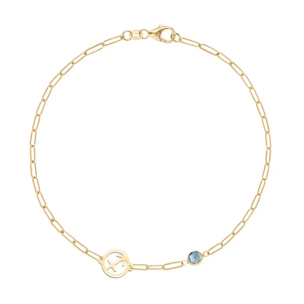 Personalized Zodiac & Birthstone Adelaide Mini Bracelet in 14k Gold sold by Haverhill