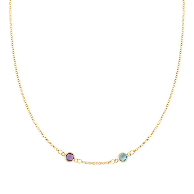 Personalized Classic 2 Birthstone Necklace in 14k Gold (Centered) sold by Haverhill