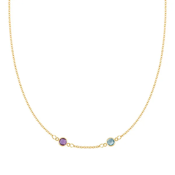 Personalized Classic 2 Birthstone Necklace in 14k Gold (Centered) sold by Haverhill