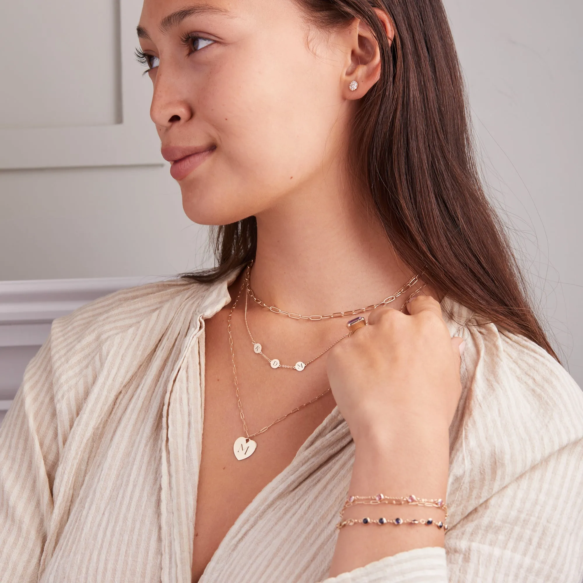 Engravable Flat Heart Pendant with Adelaide Mini Chain in 14k Gold sold by Haverhill product image thumbnail 3