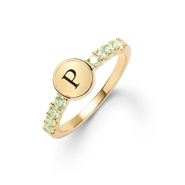 Rosecliff Letter Peridot Ring in 14k Gold (August) sold by Haverhill