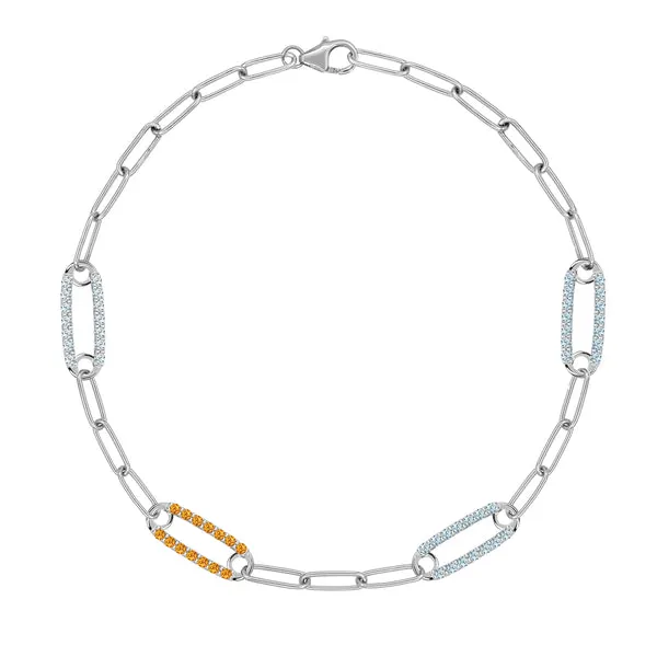 Personalized Adelaide 4 Pavé Birthstone Link Bracelet in 14k Gold sold by Haverhill