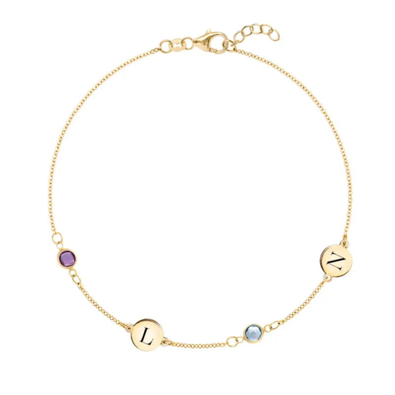 Personalized 2 Letter & 2 Classic Birthstone Bracelet in 14k Gold sold by Haverhill