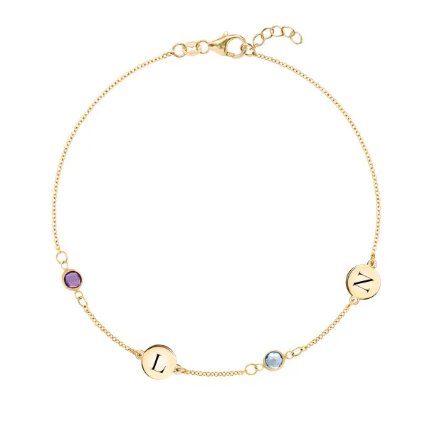 Personalized 2 Letter & 2 Classic Birthstone Bracelet in 14k Gold sold by Haverhill