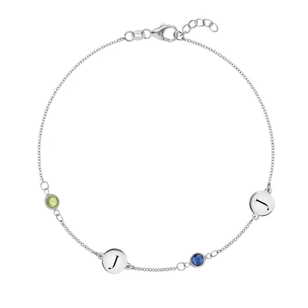 Personalized 2 Letter & 2 Classic Birthstone Bracelet in 14k Gold sold by Haverhill