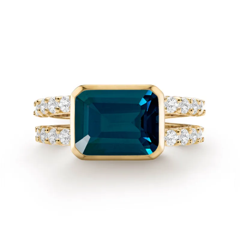 Personalized Warren Horizontal Birthstone Ring with Accent Stones in 14k Gold sold by Haverhill