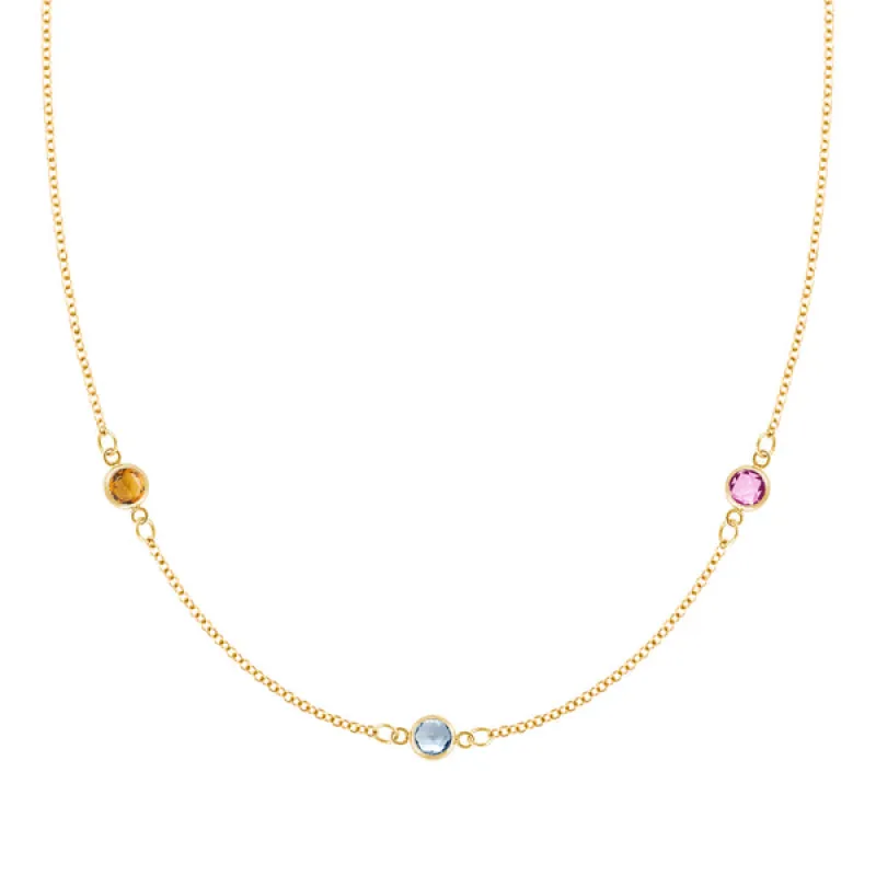 Personalized Classic 3 Birthstone Necklace in 14k Gold sold by Haverhill