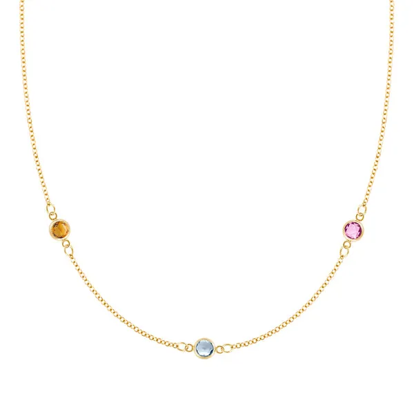 Personalized Classic 3 Birthstone Necklace in 14k Gold sold by Haverhill