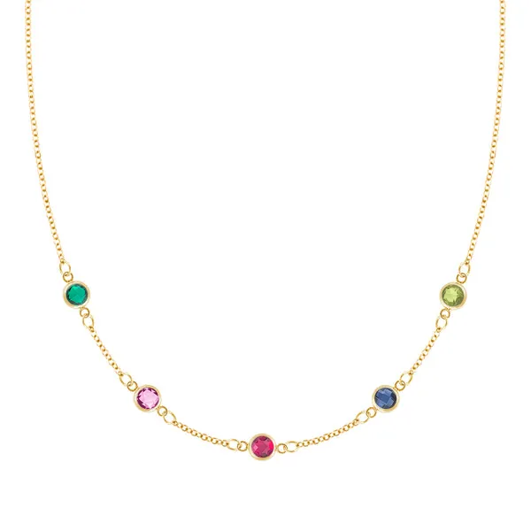 Personalized Classic 5 Birthstone Necklace in 14k Gold sold by Haverhill