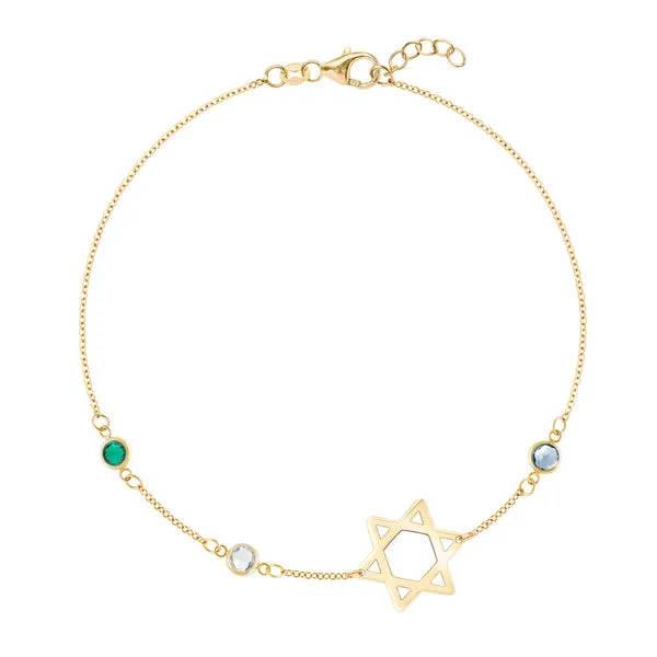 Personalized Classic Star of David & 3 Birthstone Bracelet in 14k Gold sold by Haverhill